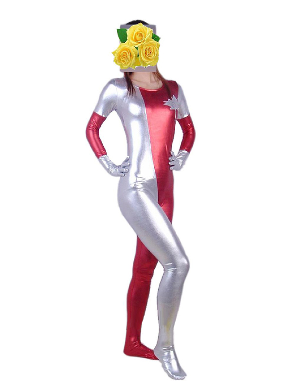 Red And Silver Shiny Metallic Catsuit Zentai - Click Image to Close